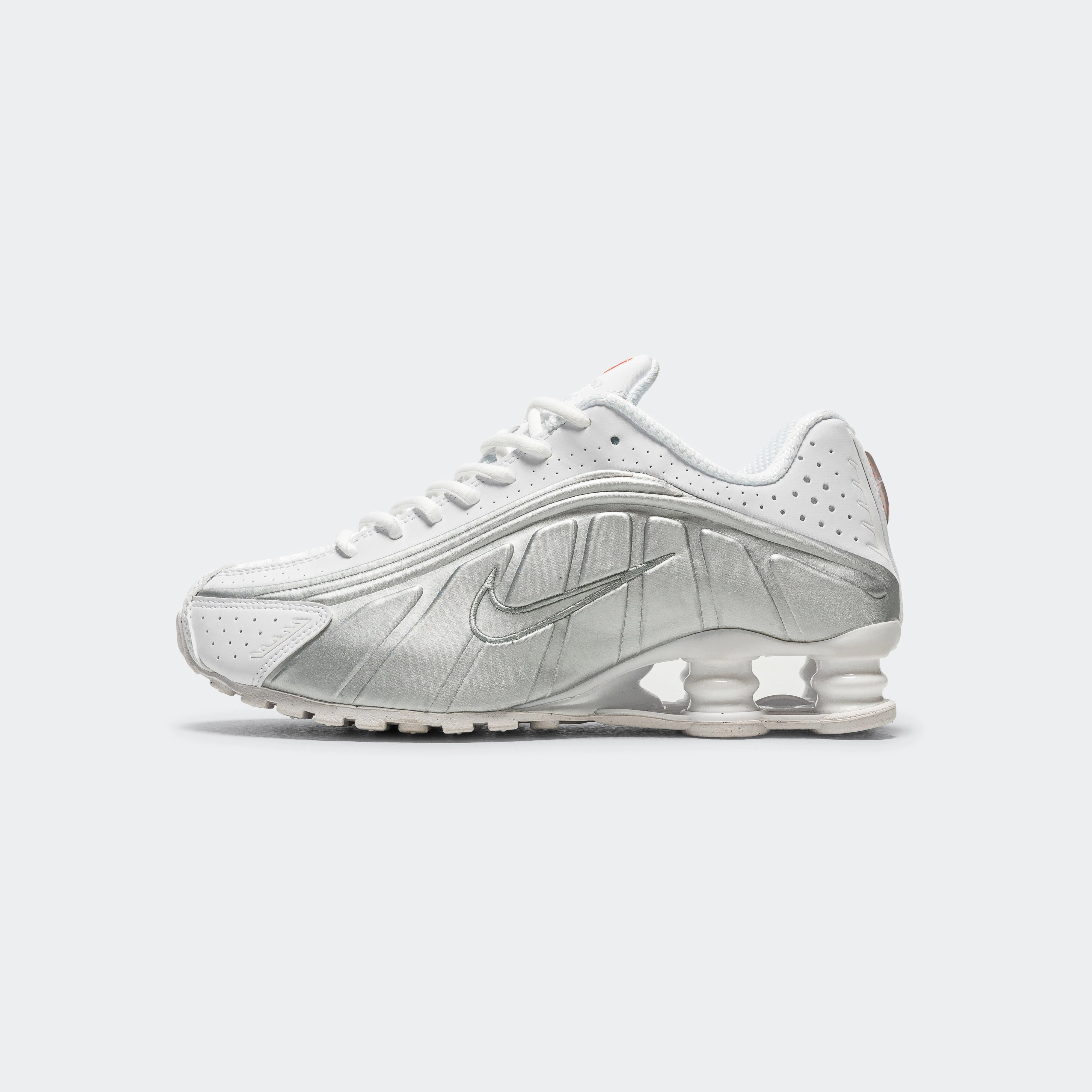 Womens Shox R4 - White/Metallic Silver-Max Orange Everyday Nike Shoes
