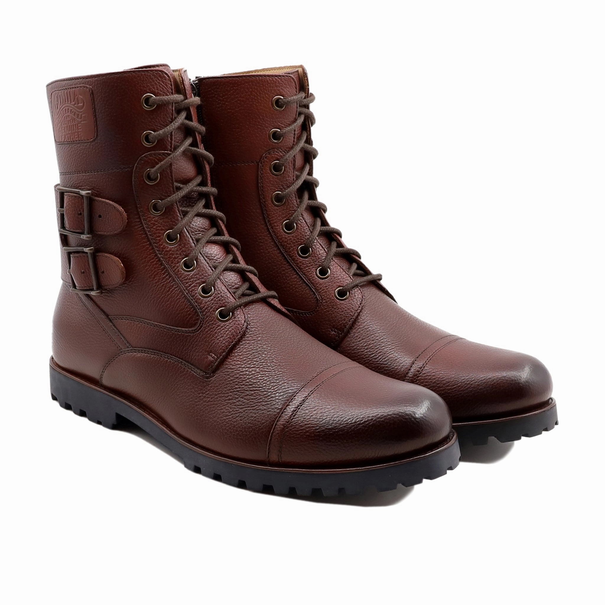 Maseru - Men's Oxblood Pebble Grain Leather Boot Boots With Feathers