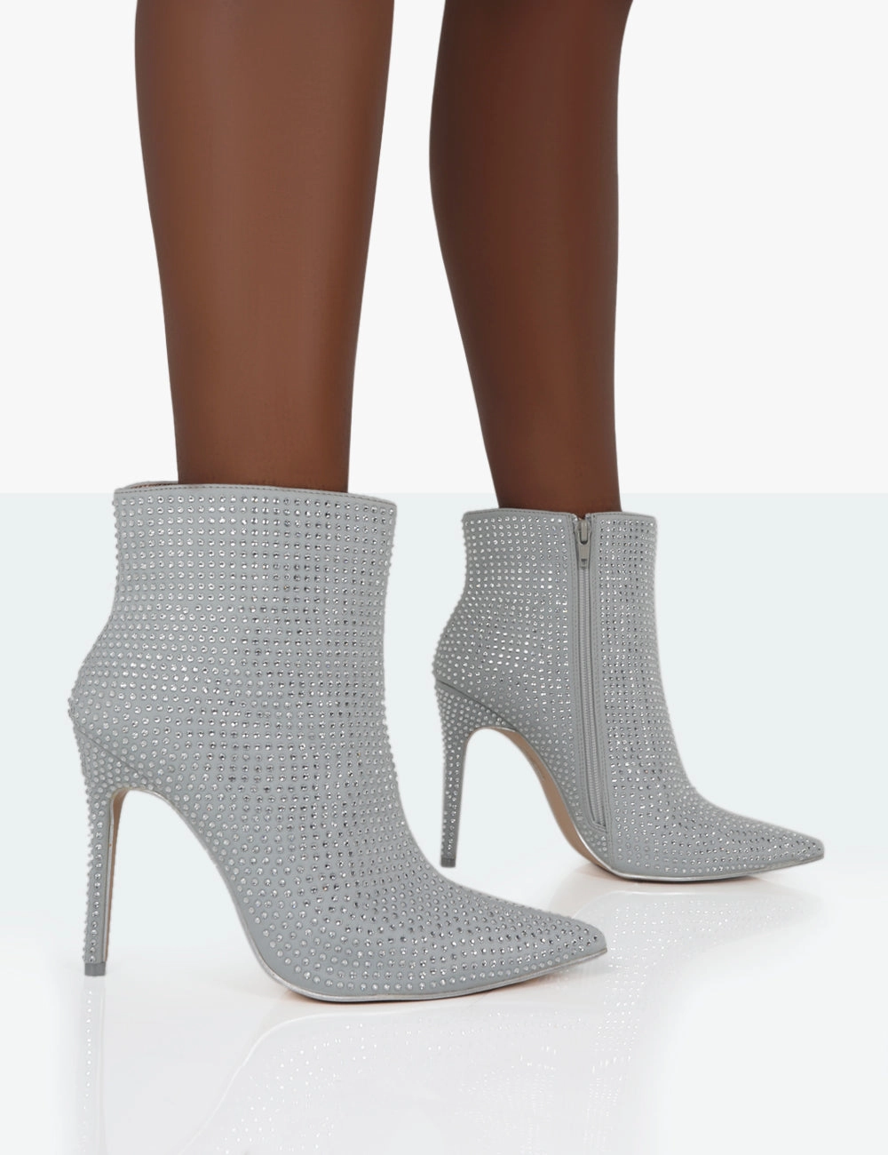 Verona Wide Fit Silver Diamante Stiletto Ankle Boots Tecova Boots