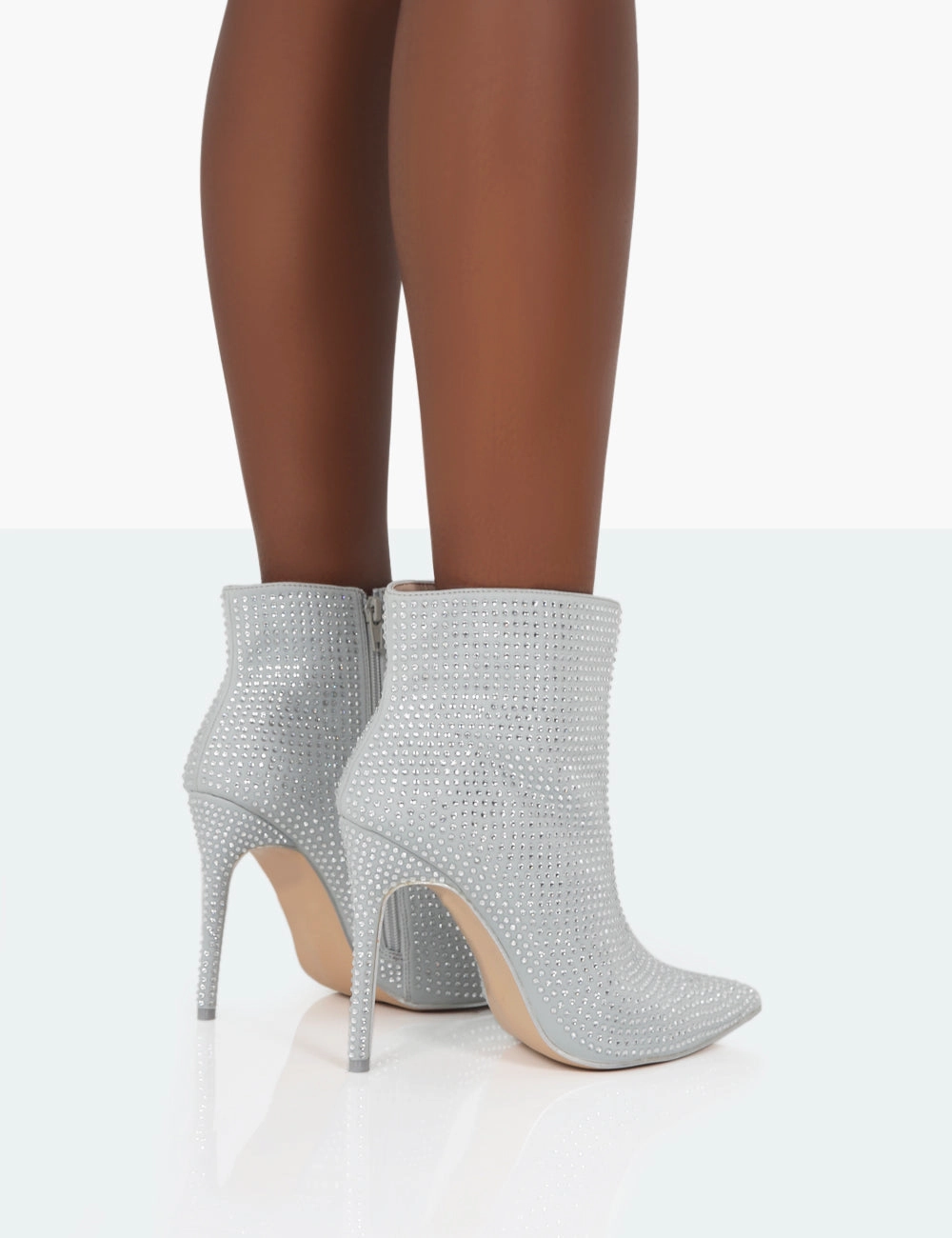 Verona Wide Fit Silver Diamante Stiletto Ankle Boots Dresses And Short Boots