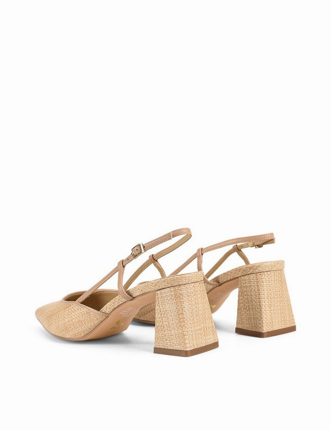 Yasmine Slingback Heels - Almond Leather & Natural Raffia High Heels Ball