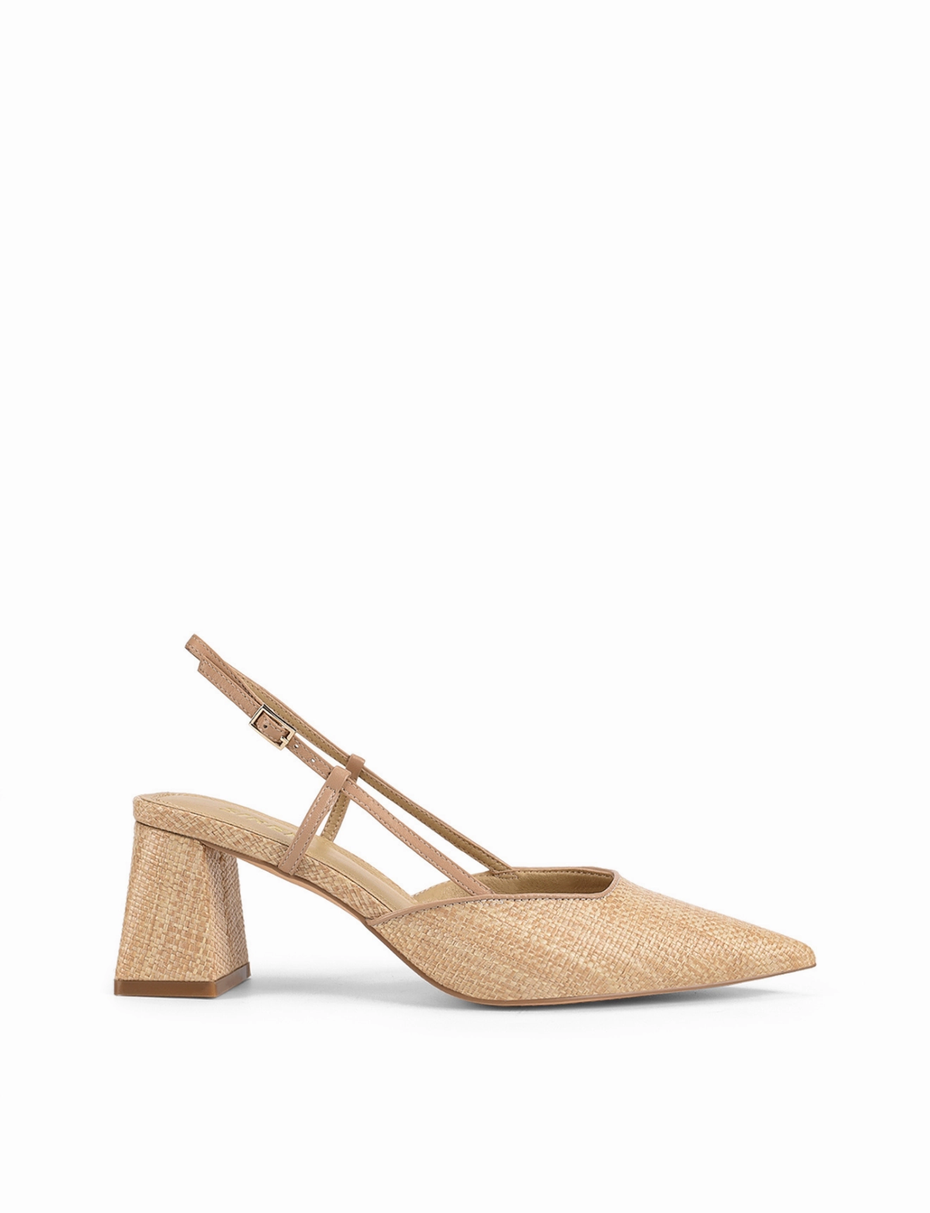 Yasmine Slingback Heels - Almond Leather & Natural Raffia Tallest High Heels Shoes In The World