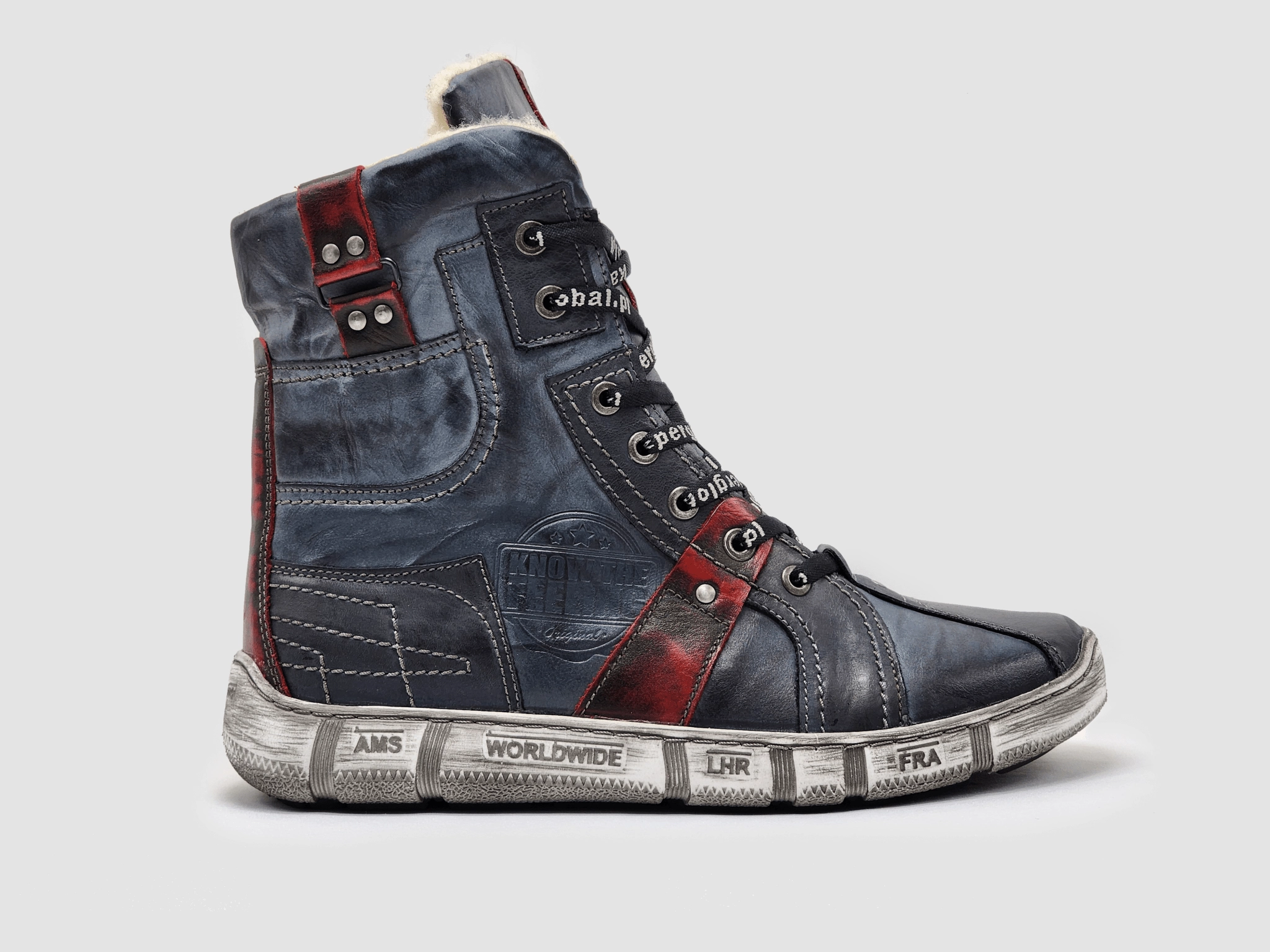 Men's Tall Comfort Thick Wool-Lined Zip-Up Leather Boots - Navy Leather Black