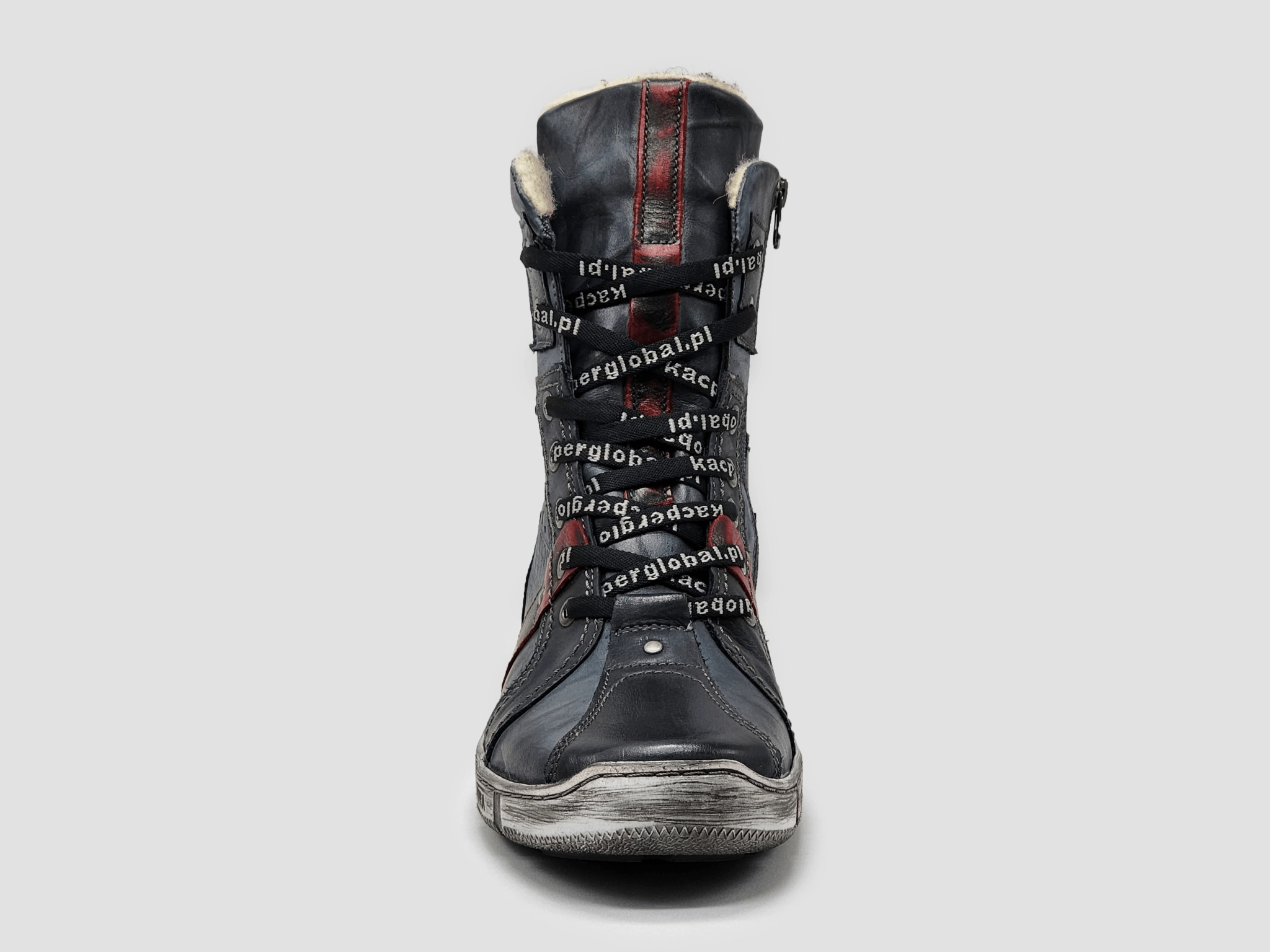 Platform Knee Boots Men's Tall Comfort Thick Wool-Lined Zip-Up Leather Boots - Navy