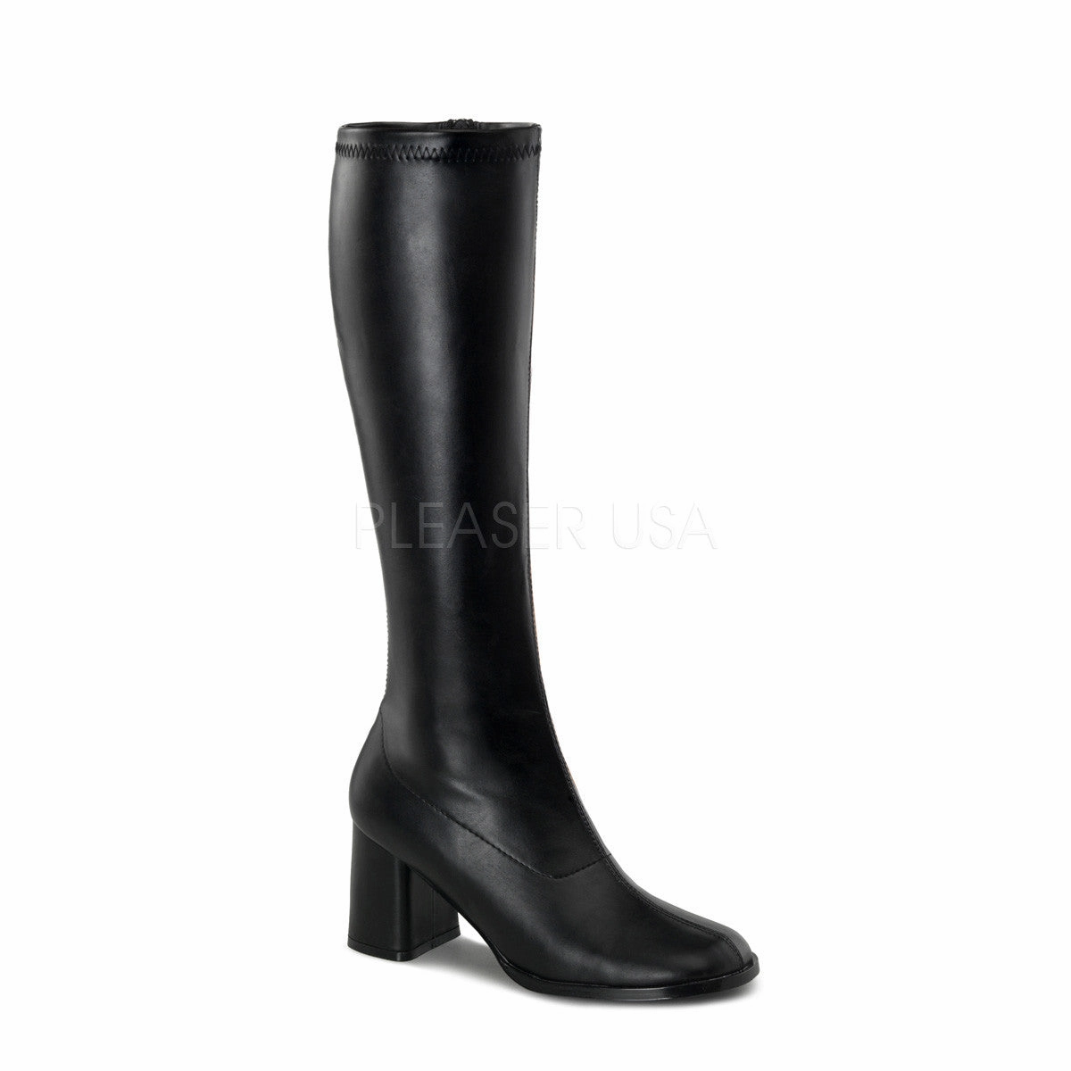 3 Inch Heel GOGO-300 Black Pu Lizah Knee High Stacked Block Heel Boots