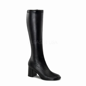 3 Inch Heel GOGO-300 Black Pu Knee High Fringe Boot